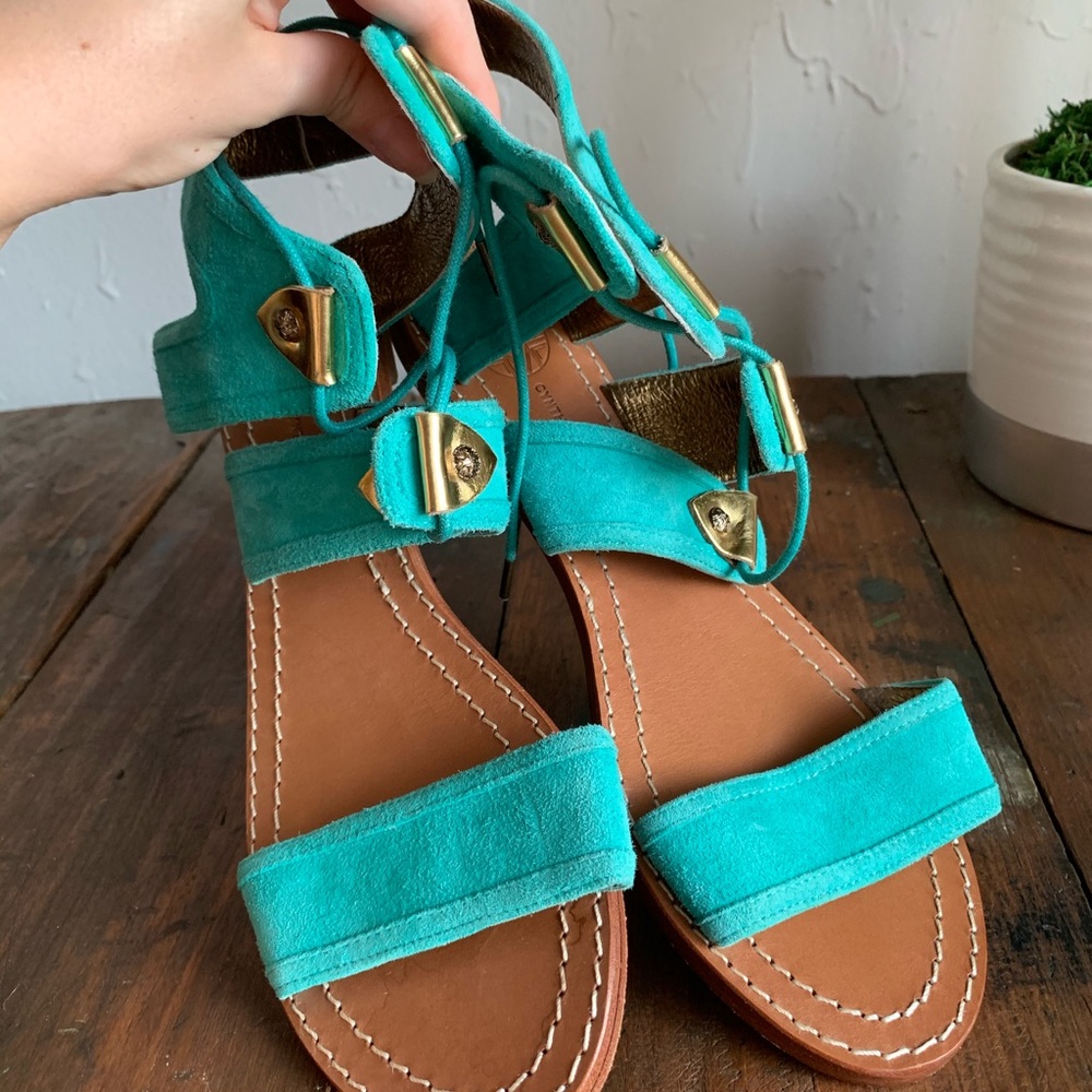 Cynthia Vincent Vero Cuoio teal sandals 7